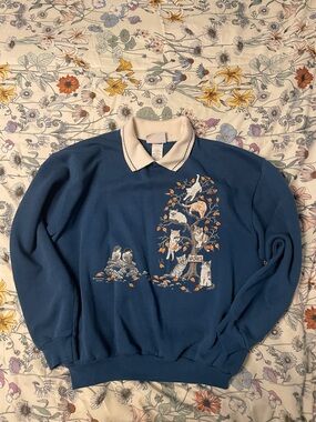 Vintage cat Pullover Sweater with Embroidered Cat Tree
